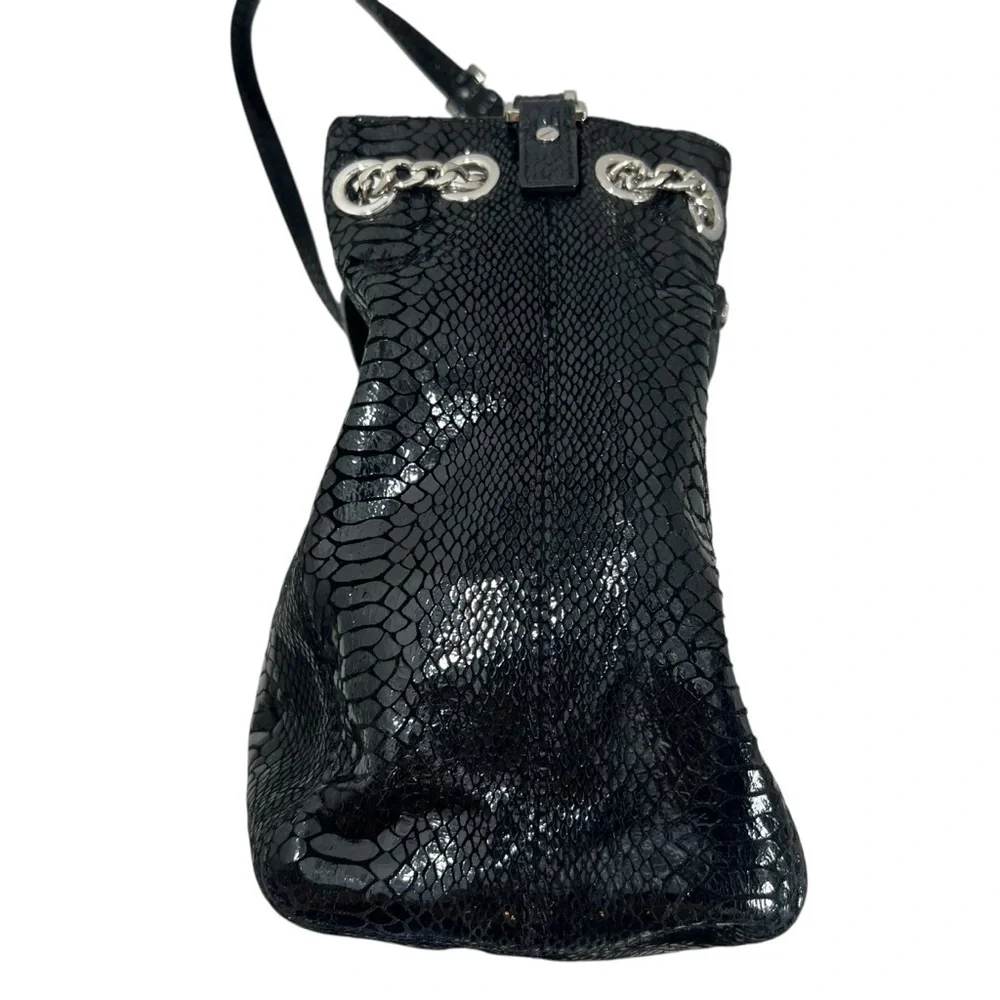 Michael Kors Black Snakeskin Lilly Chain Tote Shoulder Bag